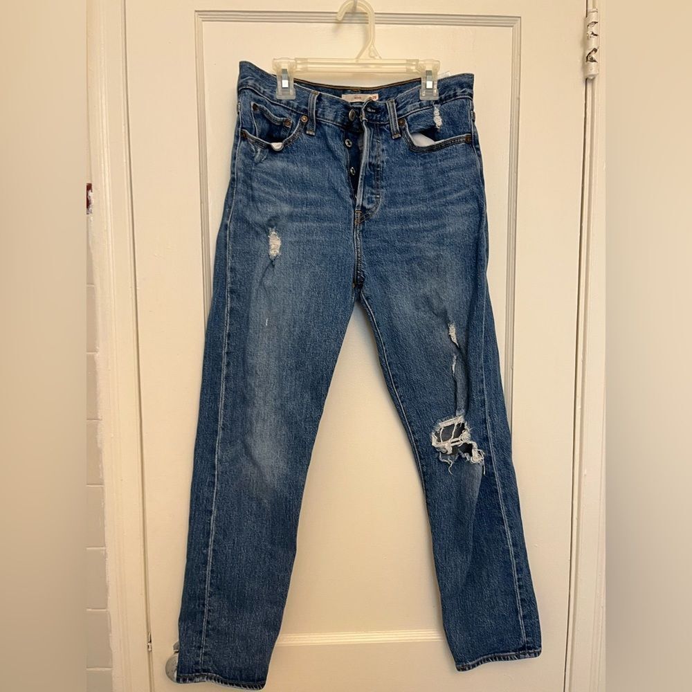 Levi’s Wedgie Button Fly Distressed Straight Jeans